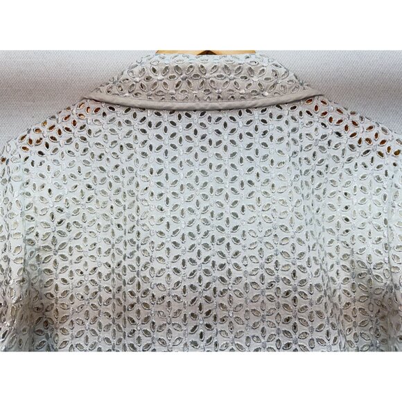 Susan Graver Style Womens Eyelet 3-Button Blazer Jacket Sze M White Boho Summer - Picture 9 of 12